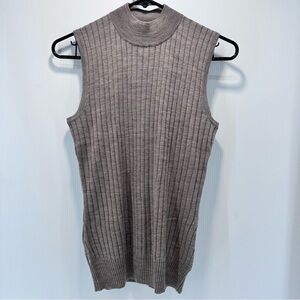 Ellen Tracy Sleeveless Mock Neck Sweater Sz M Ribbed 100% Extra Fine Merino Wool